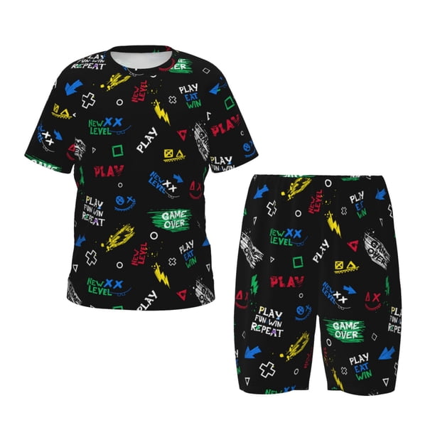 Fotbe Gamepads Pijama Estampada de 2 Piezas para Niños – Ropa de Dormir de Manga Corta Cómoda para Niños y Niñas, Camiseta y Shorts de Algodón-Medium