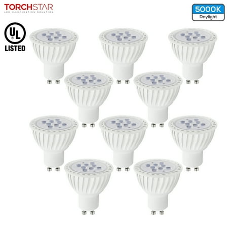 

TORCHSTAR 10-Pack MR16 LED GU10 Base Light Bulb for Track Lighting Recessed Light Non-Dimmable 7W (60W Equivalent) 5000K Daylight 36° Beam Angle 500Lm UL-Listed 2 Years Warranty