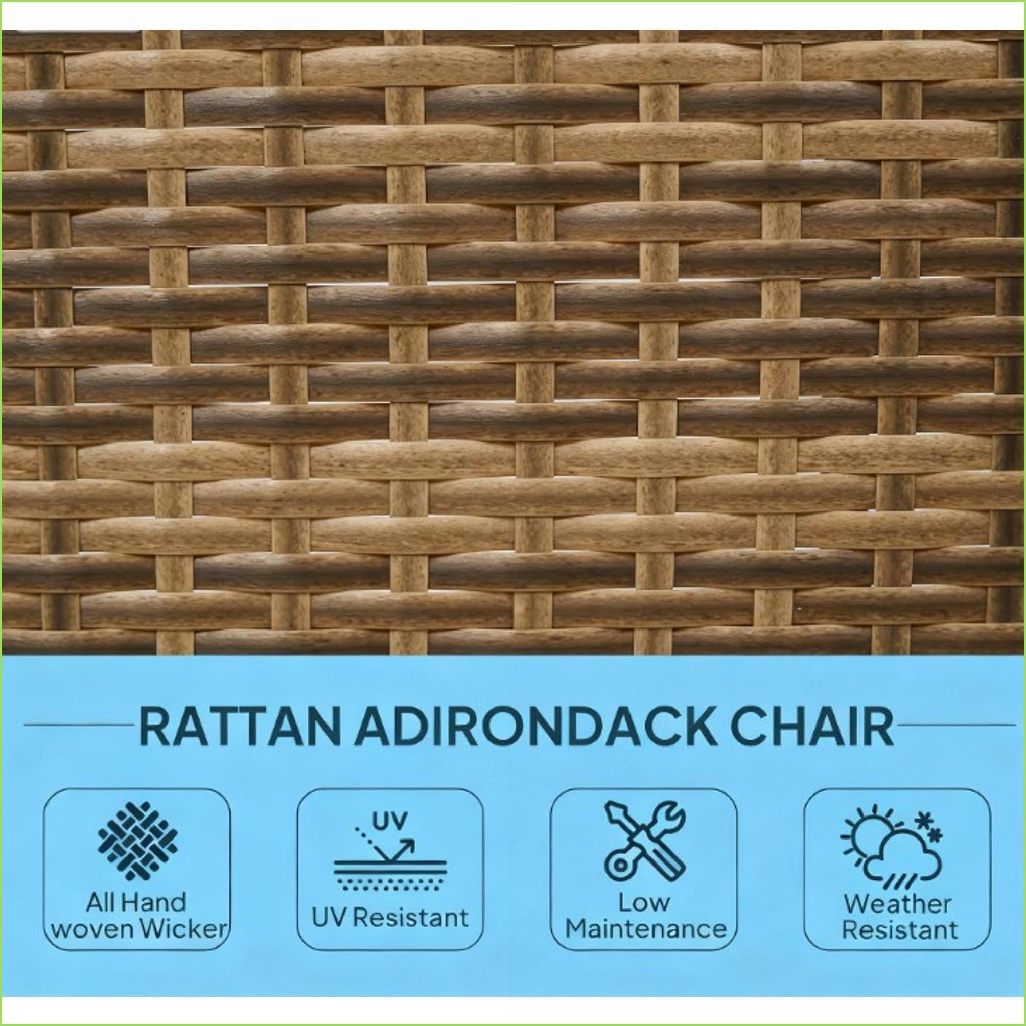 Outdoor Adirondack Chair with PE Rattan Wicker, Dark Blue Cushion | Patio Porch Pool | Dark Blue | Steel