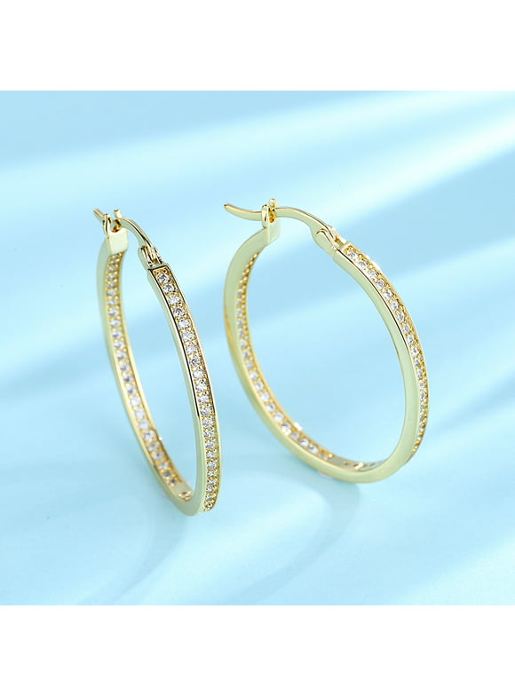 14K Gold with Swarovski Crystal In and Out Hoop Earrings