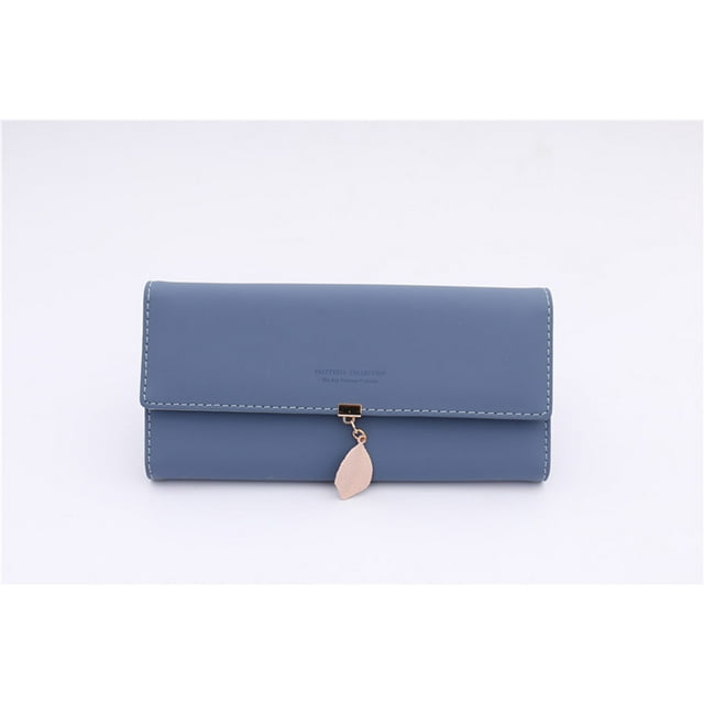 RFID Wallets for Women, Leaf Card Holder Trifold Ladies Wallets Coins Zipper Pocket with ID Window,Blue