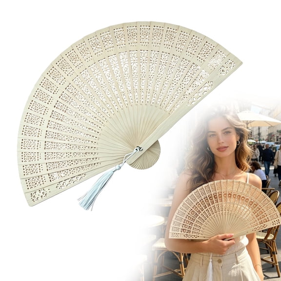 ZFSBZBS Personalized Customized Wooden Fan,Sandalwood Hand Fan Party Decoration,Wood Folding Fan,Wedding Favors Giftsn,Beige