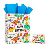 12.6" Large Happy Birthday Gift Bags with Tissue Papers and Card for Boys Girls and Kids(Dinosaur)