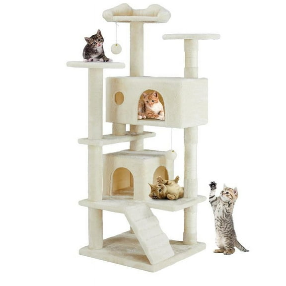 Cat Tree Tower for Indoor Cats, 54in Tall Multi-Level Pet Furniture, Stable Kitty Play House with Sisal Scratching Post, Large Condo, Climbing Ladder, Plush Toy for Kitten cat treehouse