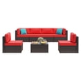 thumbnail image 4 of Patio Furniture Set, Walsunny 7 Piece All Weather Outdoor Sectional Sofa, Wicker Patio Conversation Set with Cushions and Tempered Glass Table for Backyard Porch, Red, 4 of 7