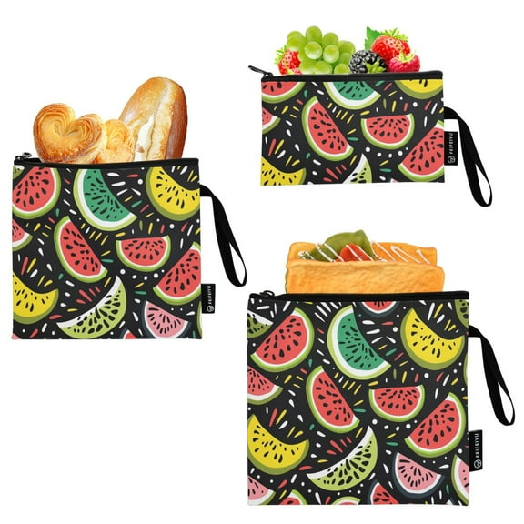 Dailycode Reusable Ziploc Bags Leakproof Sandwich Snack Freezer Bags Green Yellow Red Watermelon Slices 3 pack