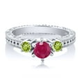 thumbnail image 2 of Gem Stone King 0.79 Ct Round Red Ruby Green Peridot 925 Sterling Silver Ring (Size 6), 2 of 2