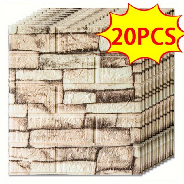 20/30/40//50pcs 3D Wall Tile Sticker, Foam Brick Self-Adhesive Anti-Collision Sticker,
