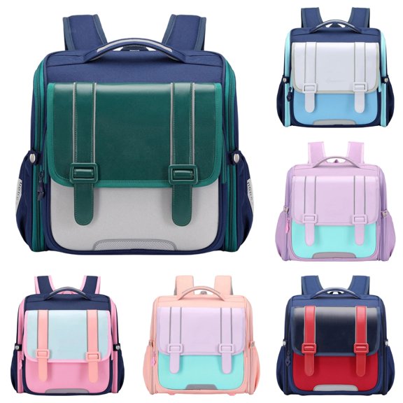CUZIBR Boys Toddler Travel Backpack Large Capacity Color Block British Style Double Buckle Mesh Side Pockets Bookbag Adjustable Padded Shoulder Straps For Primary Students Commute