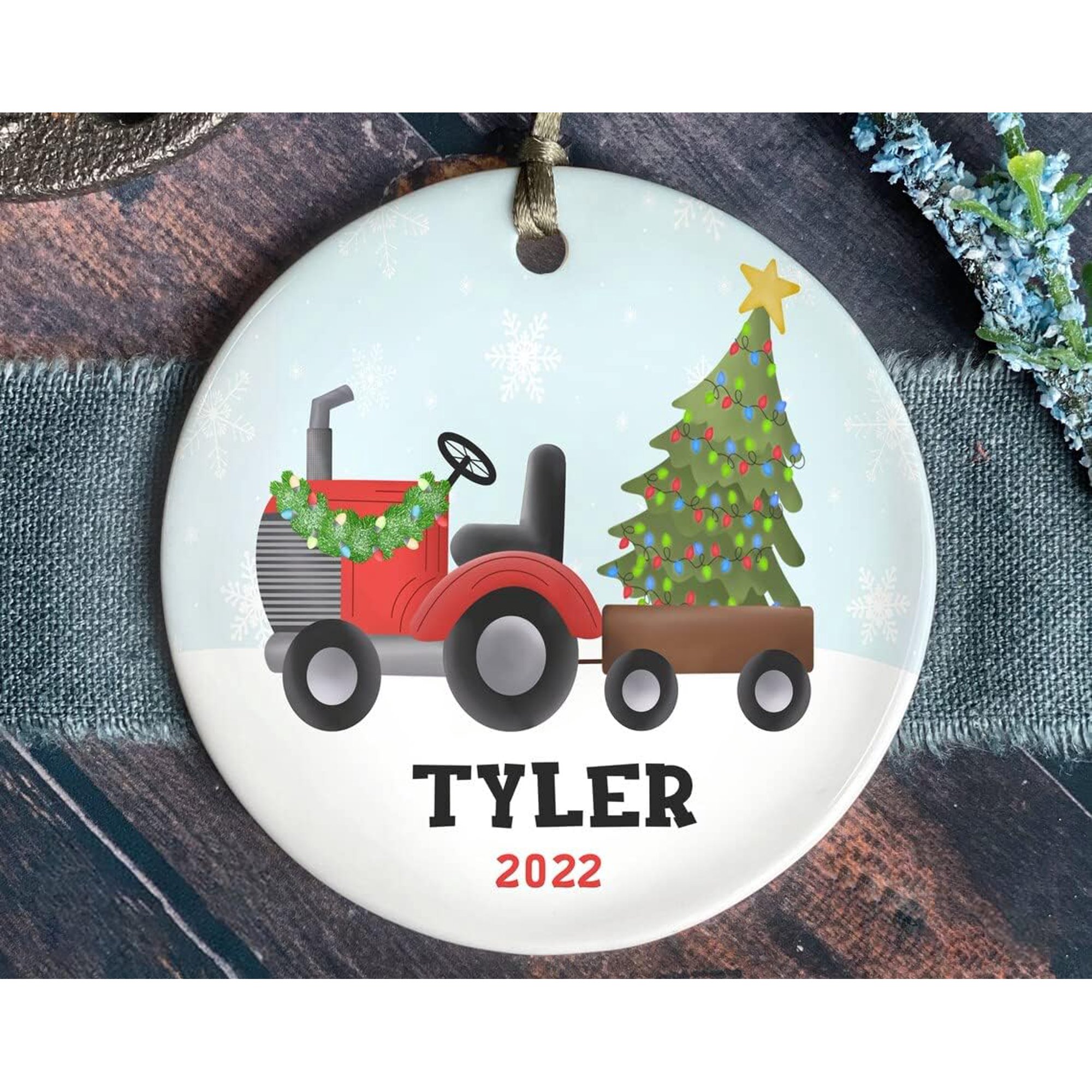 Boys Christmas Ornament Car - Personalized Tractor Ornament - Custom Farm Ornament - Christmas Tree Ornaments - Baby Boys Christmas Keepsake Gifts - New Baby Gifts