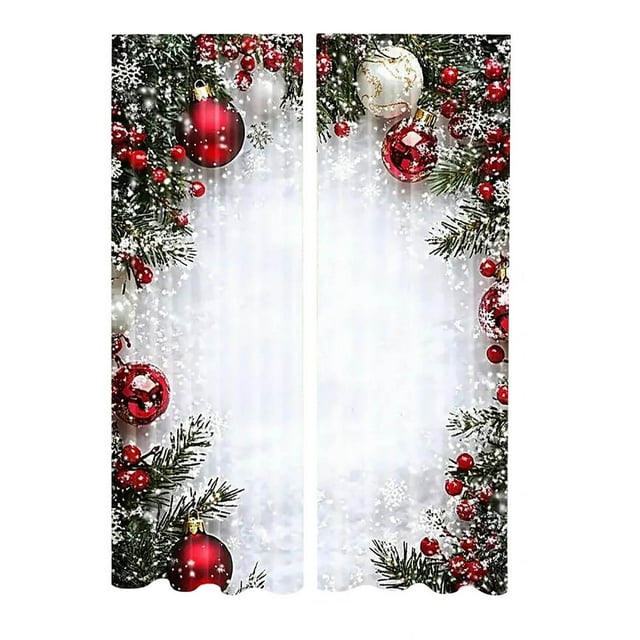 Amzcrzy Décoration pour la Maison, Rideaux, Rideau de Porte, Rideaux Occultants pour Chambre, Rideaux de Noël en Polyester Flocon de Neige Boule de Noël Festival Rideaux Imprimés Rideaux Décoratifs pour les Fêtes