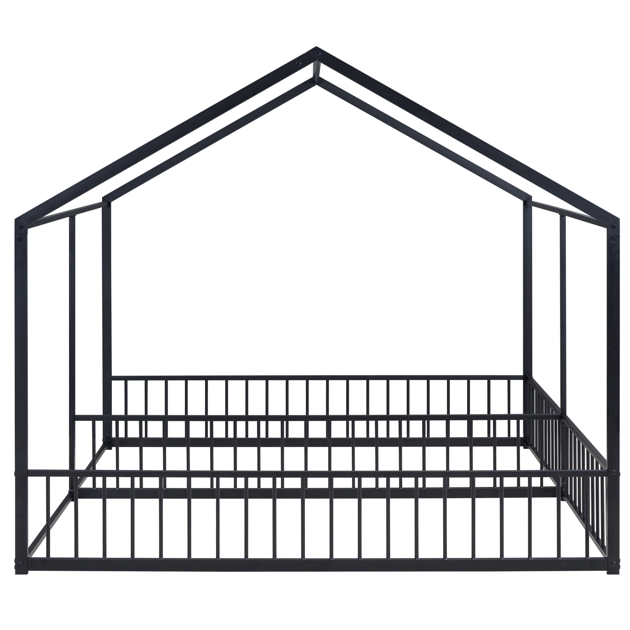 Noble House Twin Shared Metal House Bed, 2-in-1 Side-by-Side Platform Frame, Space Saving Design for Twins, Black