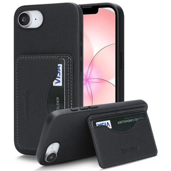 For Apple IPhone 17e / 16e Wallet Case Ultra-Slim Profile Vintage Leather Texture, Wallet For Women Men Card Holder Magnetic Clasp Kickstand Folio Case,Black,For iPhone 17e / 16e