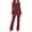 Wine, variant on Vhkiploz 2Pcs Sleepwear Sets Pajamas for Women's V-Neck Long Sleeve Bowknot Turn-Down Collar Shirt with Pants Solid Color Daily Nightwears