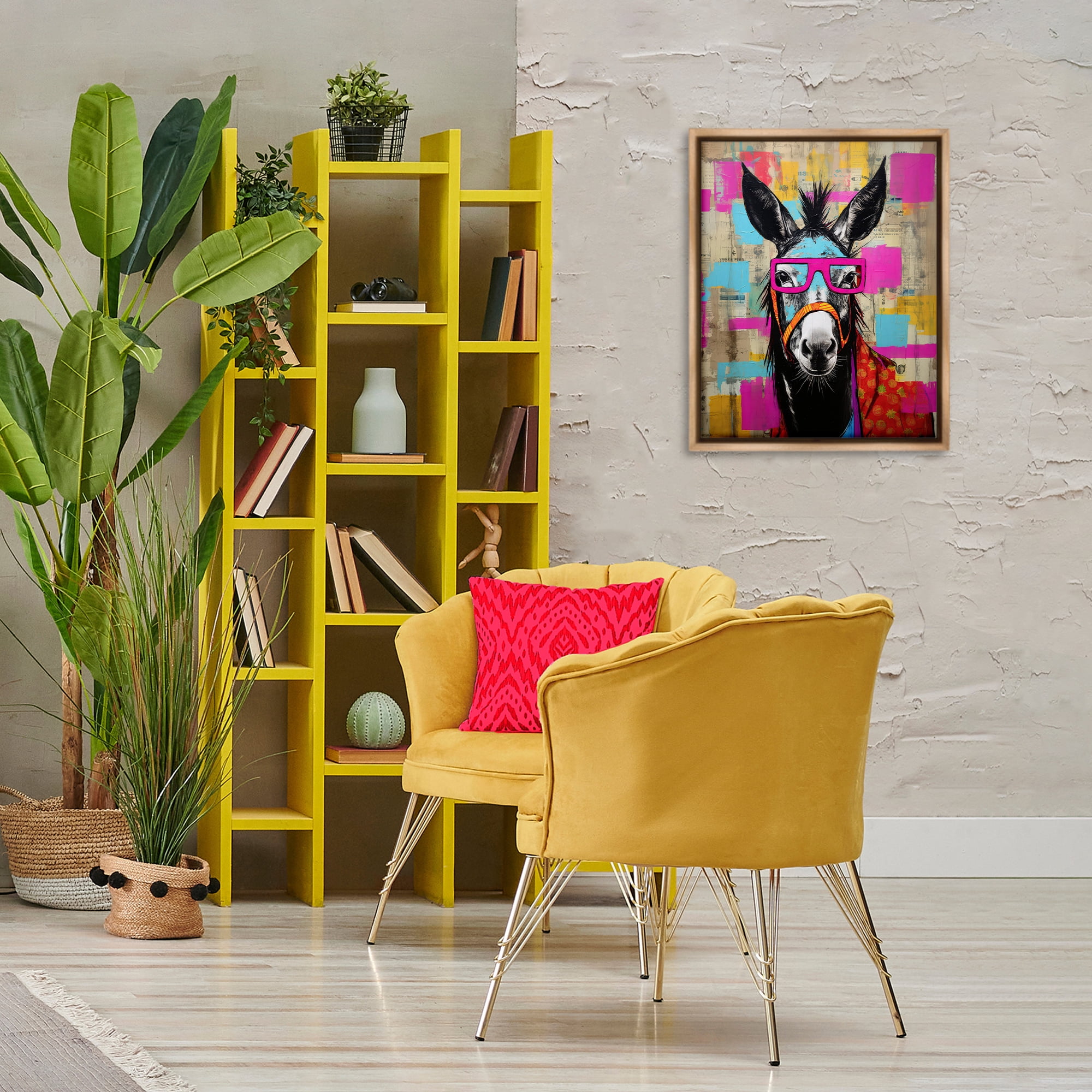 Stupell Industries Quirky Spectacle Donkey Animals Painting Brown Floater Framed Canvas Art Print Wall Art, 17 x 21