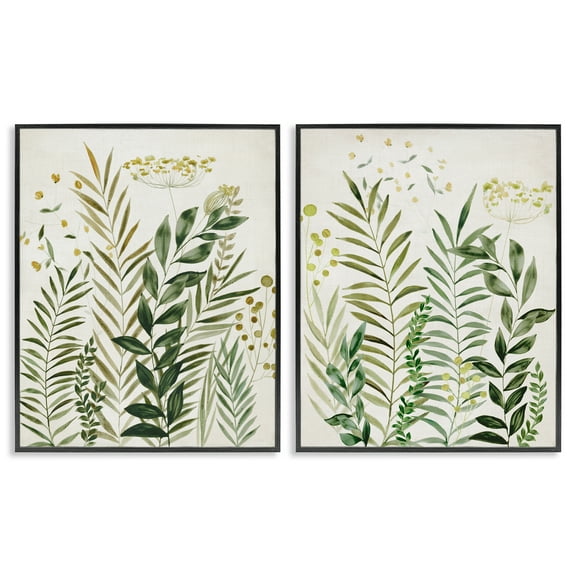 Stupell Industries Varied Leaves & Fronds Plants & Flowers Painting Black Framed Art Print Wall Art, 11 x 14, Set of 2