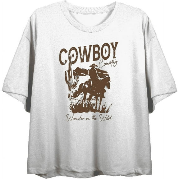 Cowboy Horse And Rider Women's White Crew Neck Short Sleeve Top-Large