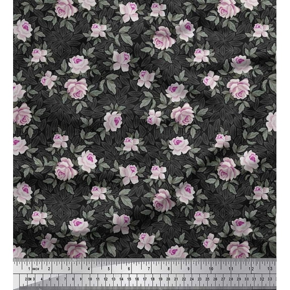 Soimoi Cotton Duck Fabric Leaves & Rose Floral Decor Fabric Printed Yard 42 Inch Wide
