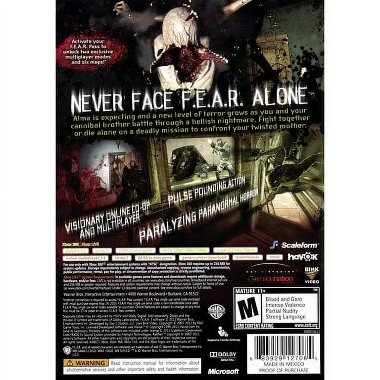 F.E.A.R. 3 (Microsoft Xbox 360, 2011) with Manual and Content Download  883929182862