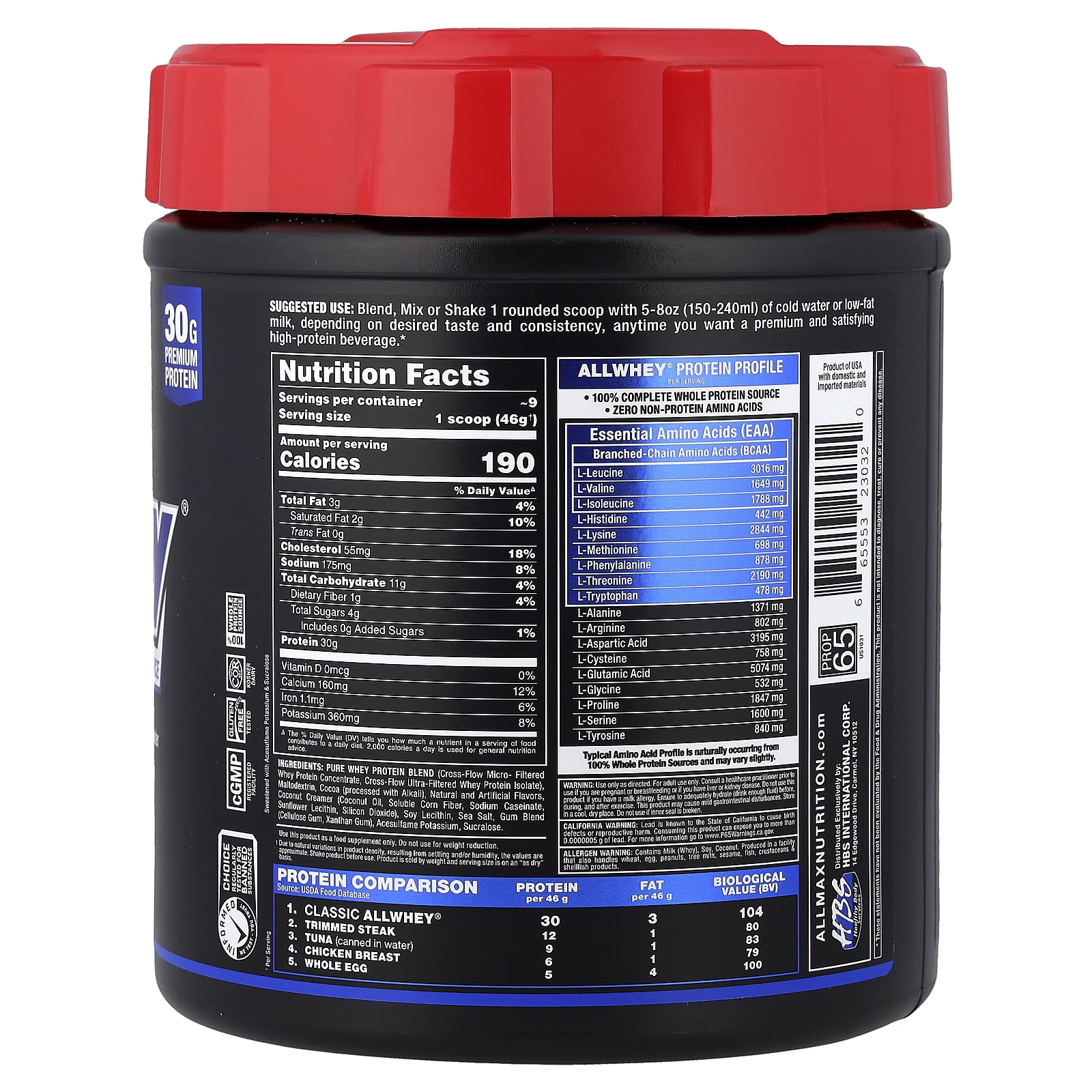 ALLMAX CLASSIC ALLWHEY®, 100% Whey Protein Source, Chocolate, 0.9 lbs (425 g)
