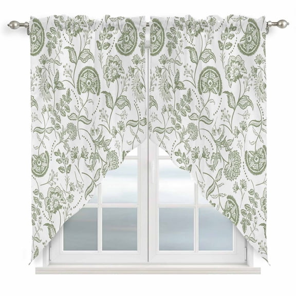 Farmhouse Spring Kitchen Window Curtains, Swag Curtains Valance for Bedroom Living Room Bathroom, Sage Green Fruit Plant Leaf Flower Rod Pocket Window Treatment Curtain Block Drapes 2 Panels 36"x45"