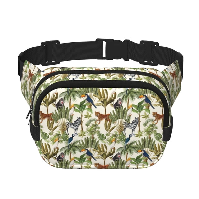 Fotbe Jungle Animals Cangurera Cuadrada con Estampado de Doble Capa, Bolsa de Cintura Ajustable Mini para Hombres y Mujeres