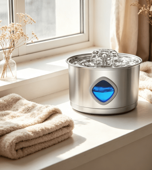 US Standard Adapter Stainless Steel Pet Water Dispenser 2.8L