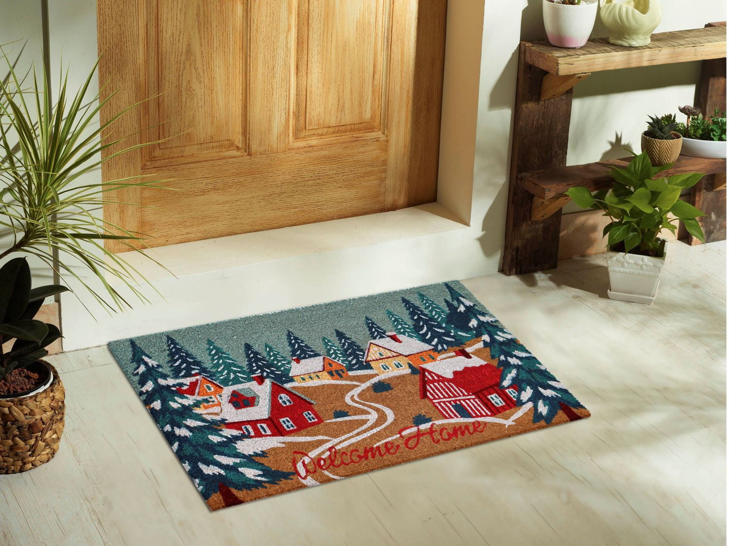 Holiday Time Winter Village Coir Fiber Doormat 18"x30"