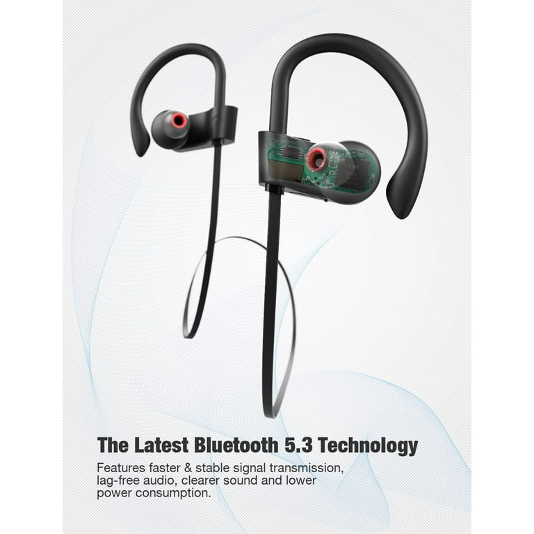 Otium Auriculares Bluetooth, auriculares inalámbricos IPX7, impermeables,  con micrófono, estéreo, HD, a prueba de sudor, para gimnasio, correr