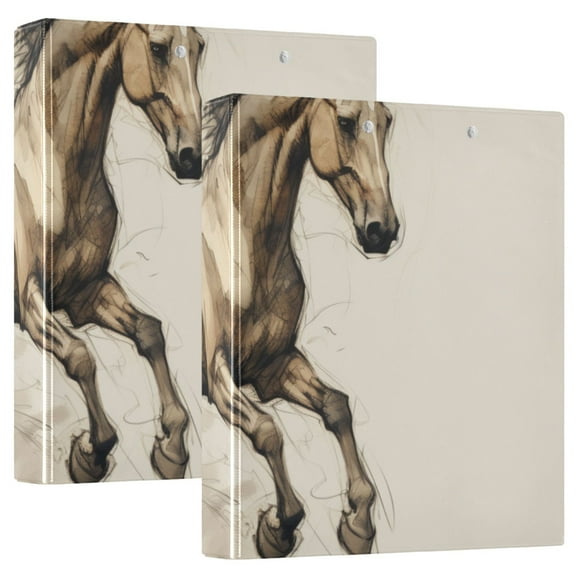 Horse 3 Ring Binders 1.5 inch Hardcover File Folders with Interior Pockets A4 Size Organizer for School Office Hospital Set of 2