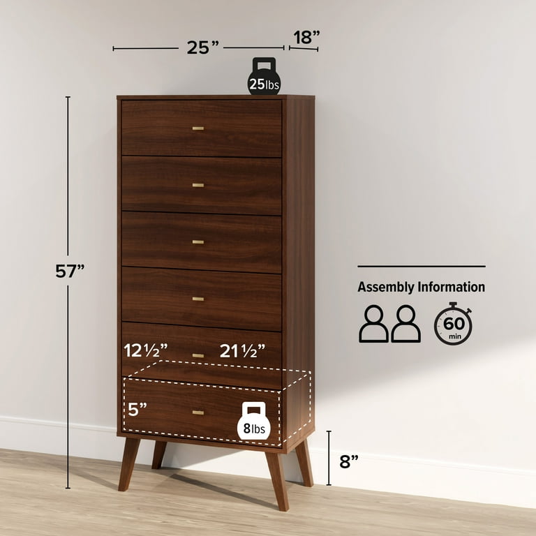 『Milano』ミラノ 6段チェスト ハイチェスト チェスト RWche19 Prepac Milo Mid Century Modern Tall 6-Drawer Lingerie Chest