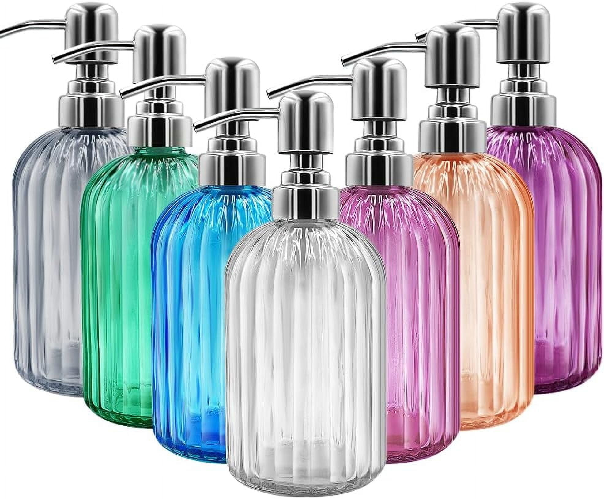 Elegant Stylish Art Soap Dispenser, Clear Glass With Rust Proof Stainless Steel  , Fits Any Soap For Kitchen And Bathroom, Gorgeous Design Refillable Liquid Soap, 14 Oz
