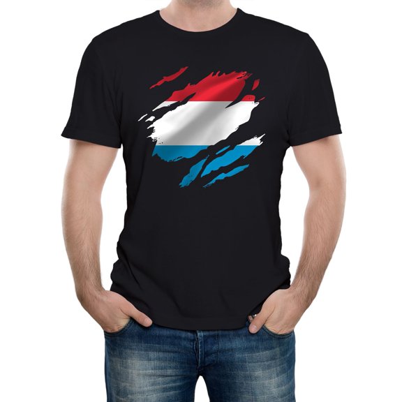 Reality Glitch Torn Luxembourg Flag T-Shirt – Patriotic Luxembourg Pride Tee for Men