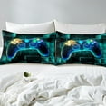 thumbnail image 3 of YST Gamer Bed Sheets Queen, Gaming Fitted Sheet For Kids, Video Games Controller Gamepad Sheets Neon Glowing Square Geometric Grid Bed Set, 3 of 4