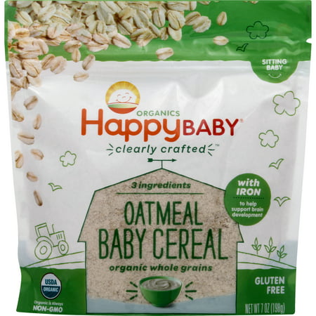 Happy Baby Organics Oatmeal Baby Cereal with Iron Sitting Baby, 7.0