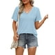thumbnail image 3 of Camiseta OFEEFAN, talla grande, cuello en V, manga corta, corte holgado, azul claro, 3 of 6