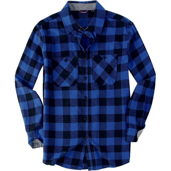Mens Casual Long Sleeve Flannel Plaid Shirt Regular Fit Button Down with Two Pockets