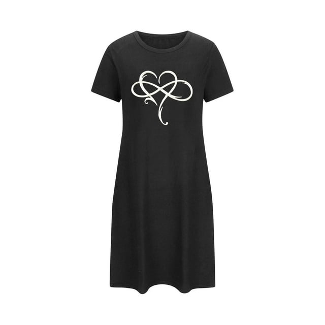 fheaev Chemises de Nuit pour Femmes Grande Taille Imprimé de la Saint-Valentin Chemise de Nuit Décontractée à Manches Courtes Robe de Sommeil Ample Confortable Pyjama Col Rond Chemises de Nuit Douce Tenue de Nuit