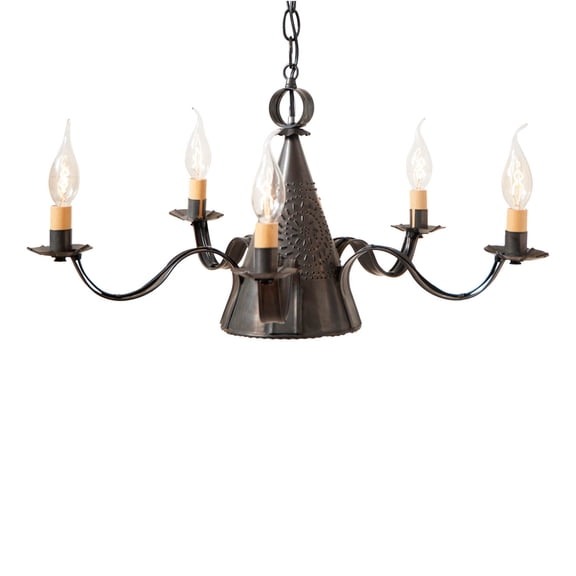 Irvins Country Tinware 5-Arm Small Sturbridge Chandelier Kettle Black