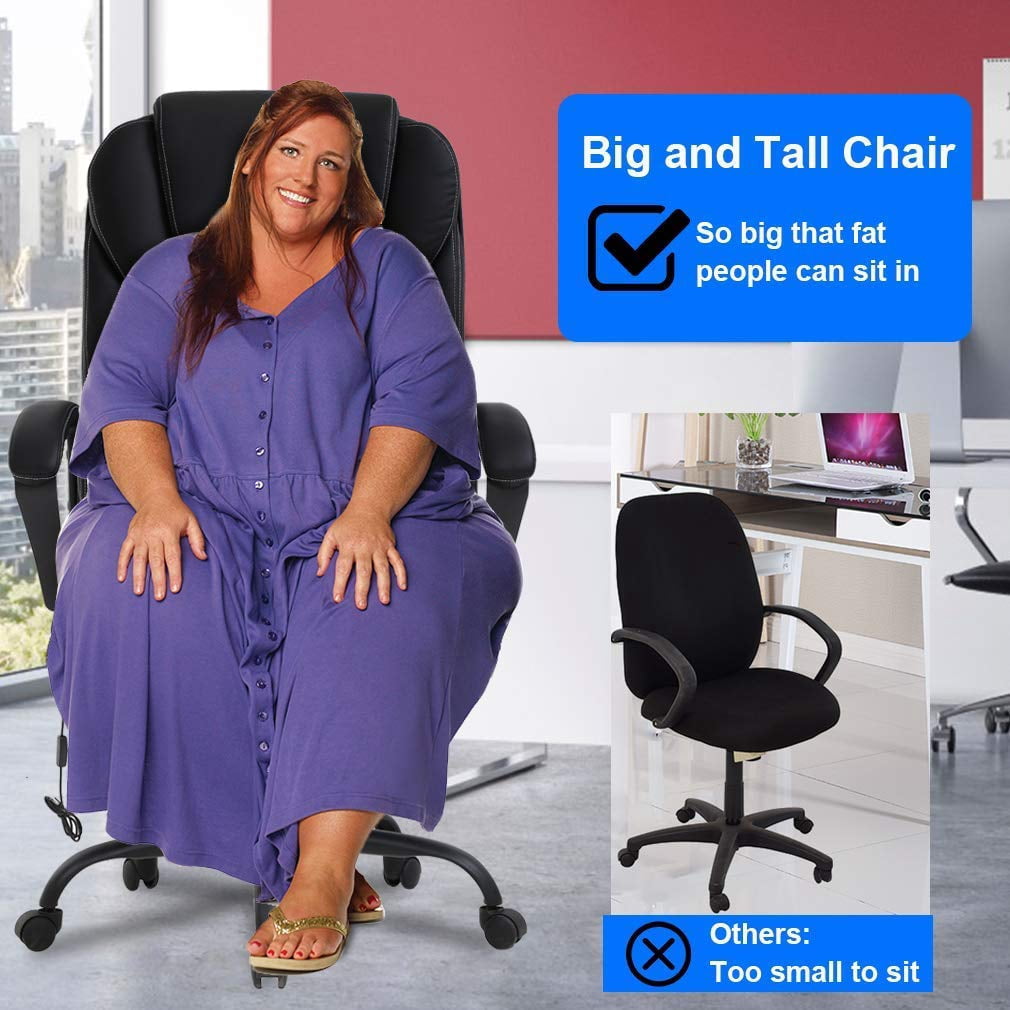 Big and Tall Executive Chair 500 lbs Capacity PU Leather Boss Office Desk Chair Heavy Duty High Back Computer Chair Thick Sponge Office Chair with 360° Quiet Swivel Wheels, Black