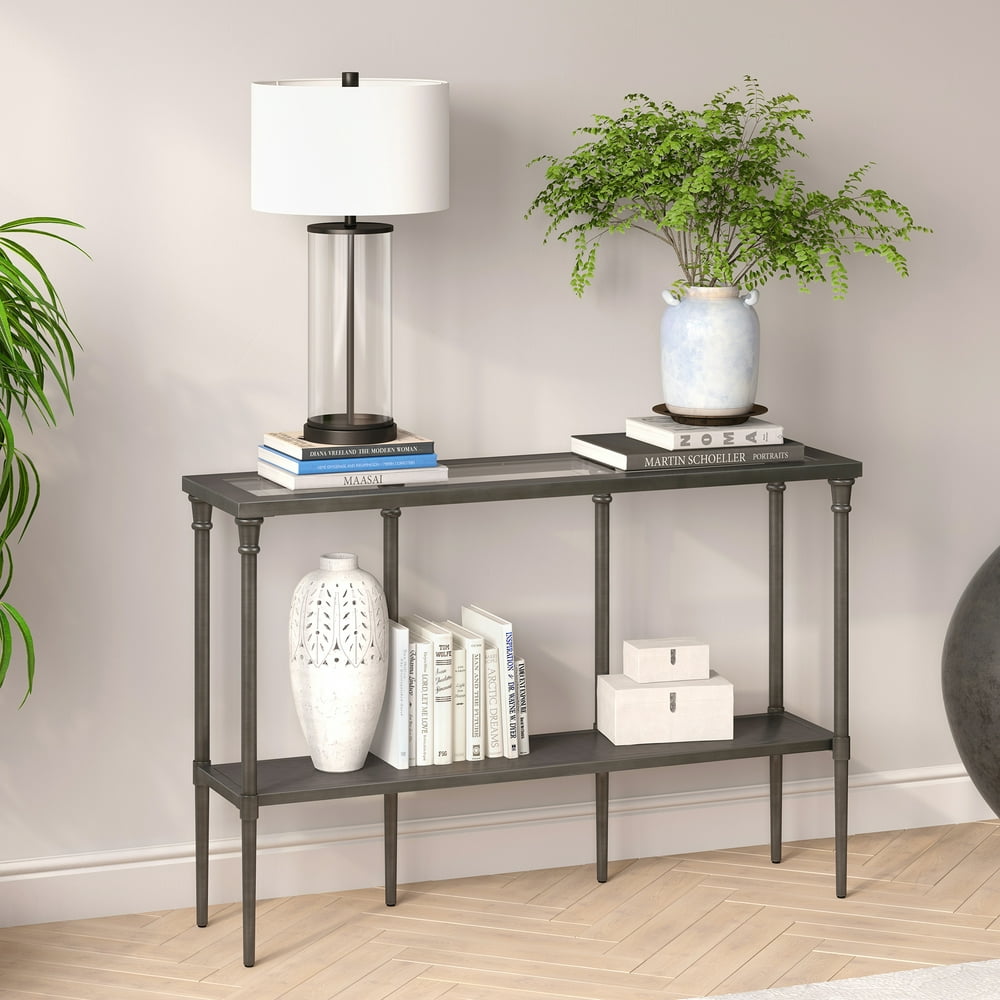 Evelyn&Zoe Modern Console Table with Glass Top and Shelf - Walmart.com