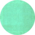 thumbnail image 1 of Ahgly Company Machine Washable Indoor Round Abstract Turquoise Blue Modern Area Rugs, 7' Round, 1 of 4