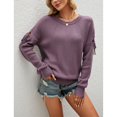 thumbnail image 3 of Jersey Top Poliéster Cuello Redondo Manga Lazo Un Solo Color Otoño Invierno Suéter De Punto Para Mujer Púrpura XL, 3 of 6