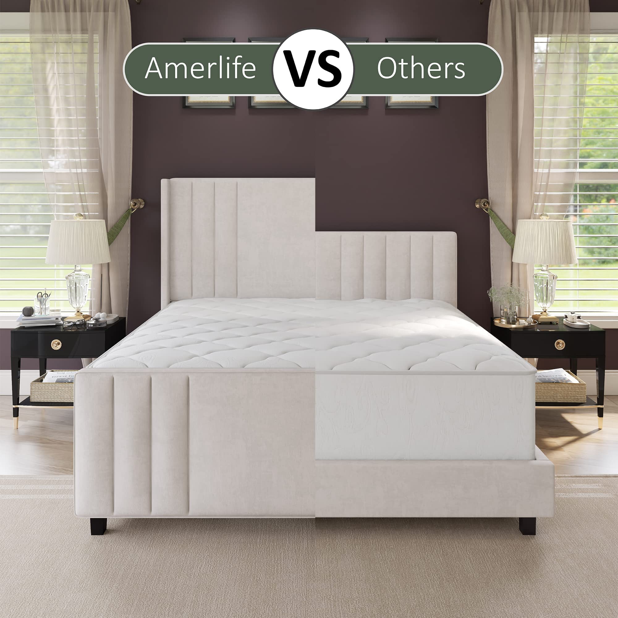 PLAUIN King Size Bed Frame with Velvet Platform, Wingback Headboard and Wood Slats, Cream