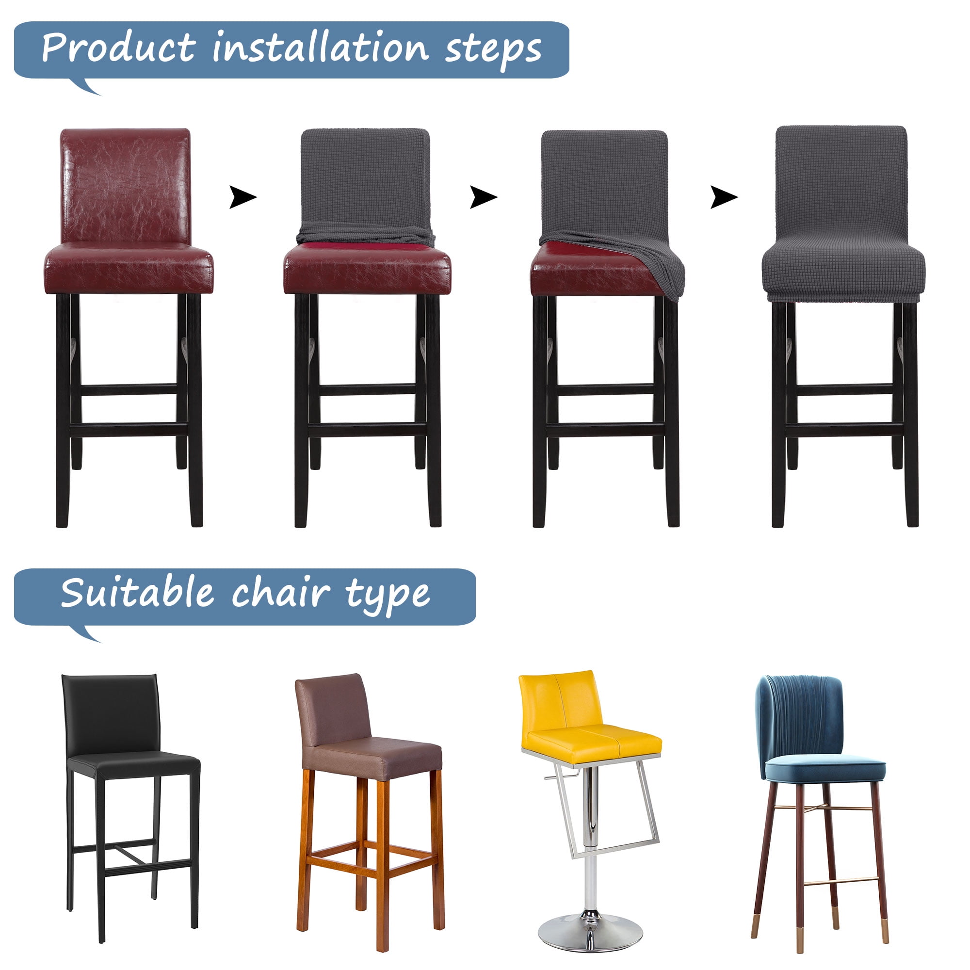 Unique Bargains Polyester Stretch Bar Stool Covers Elastic Band Mid Back Chair Slipcover Grey 4 Pcs