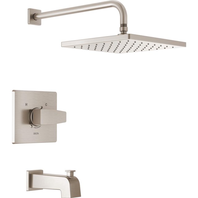 Delta Faucet Modern Raincan Square Single-Function Tub and Shower Trim Kit Brushed Nickel, Tub Faucet Set, Rainfall Shower Head, SpotShield Stainless T14468-SP-PP (Valve Not Included)