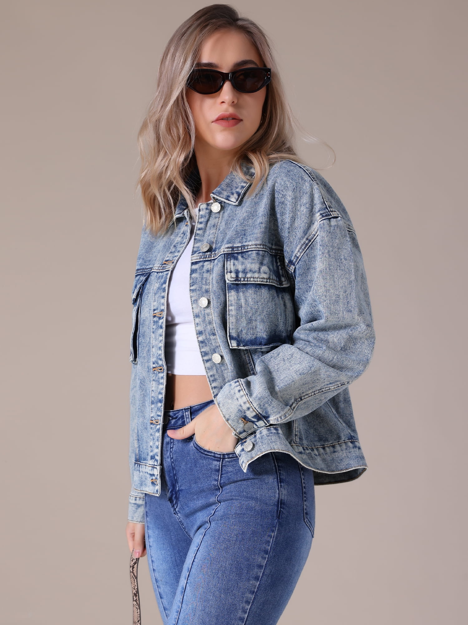 DARING DIVA Women's Button Down Cargo Denim Western Outfits 2XL Gray Blue