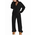 thumbnail image 3 of Two Piece Lounge Sets for Women Oversized Button Up Cardigan Wide Leg Pants Matching Loungewear Y2K Clothes Black S, 3 of 9