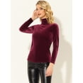 thumbnail image 3 of Blusa básica de cuello alto de terciopelo elástico con cuello simulado para mujer borgoña L, 3 of 5