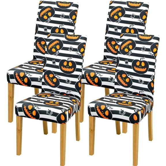 Halloween Dining Room Chair Covers Set of 4, Pumpkin Stretch Parsons Chair Slipcover for Dining Room Kitchen Party Decoration